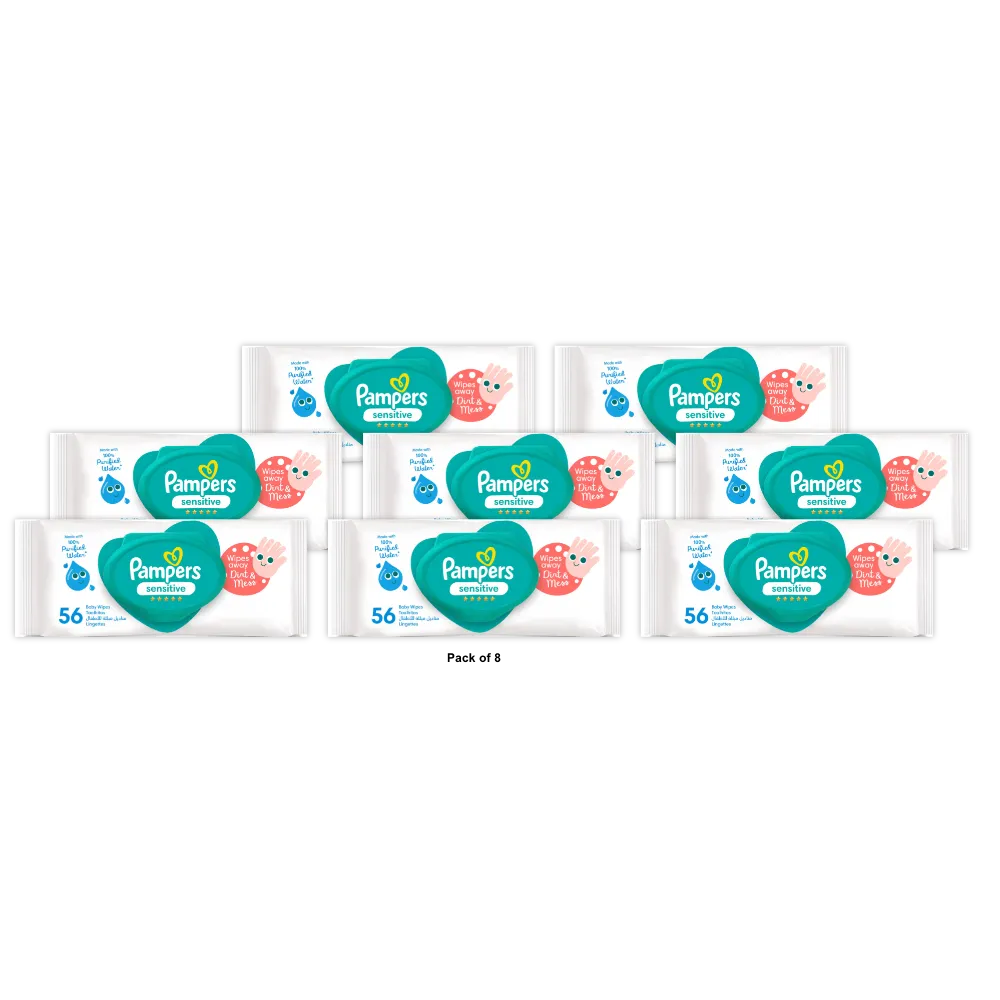 Pampers Sensitive Wipes For Gentle Cleaning 56Ct 15.84Oz (Pack of 8)