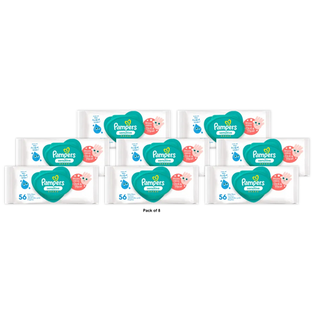 Pampers Sensitive Wipes For Gentle Cleaning 56Ct 15.84Oz (Pack of 8)