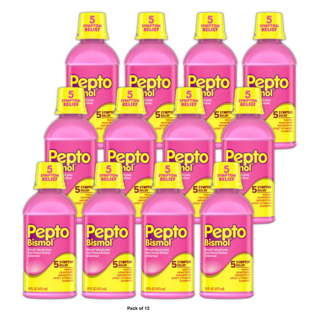 Pepto-Bismol Regular Strength Liquid For Antidiarrheal Upset Stomach Original16Oz (Pack of 12)