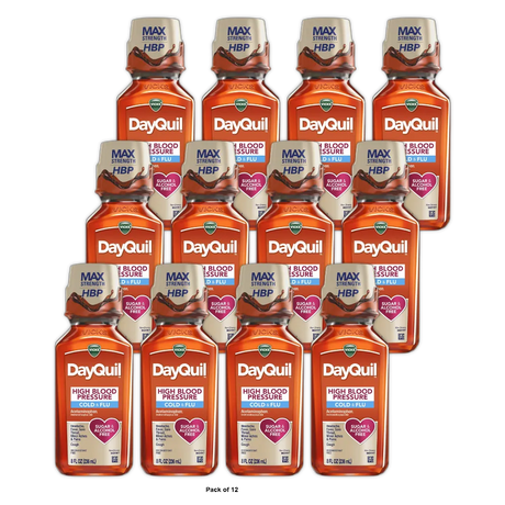 Vicks Dayquil High Blood Pressure Cold and Flu Relief Liquid Medicine 8Oz (Pack of 12)