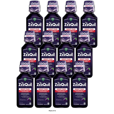Vicks ZzzQuil Night Time Sleep Aid Pain Reliever Syrupm Midnight Berry Flavored 12Oz (Pack of 12)