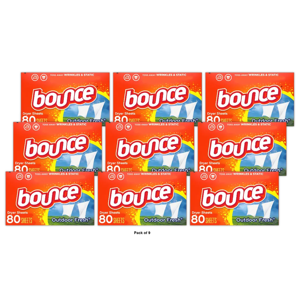 Bounce Outdoor Fresh Fabric Softener Dryer Sheets 3.15Oz (Pack of 9)