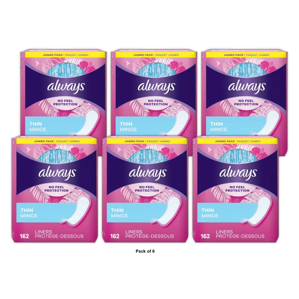 Always Daily Thin Unscented Panty Liners Regular 5.38Oz (Pack of 6)