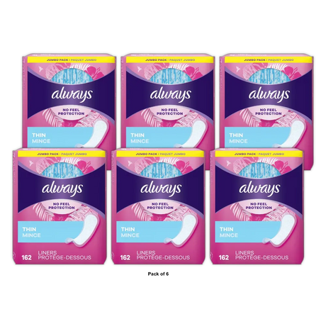 Always Daily Thin Unscented Panty Liners Regular 5.38Oz (Pack of 6)