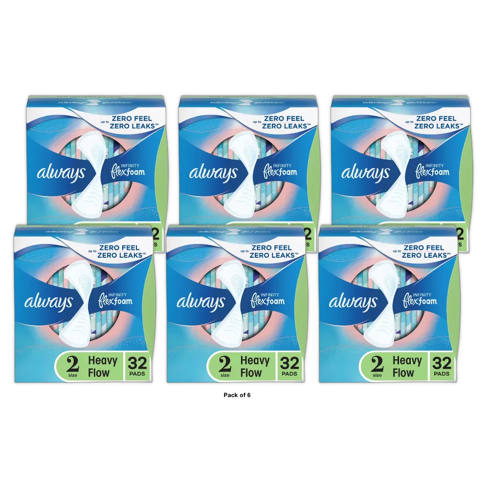 Always Infinity FlexFoam Feminine Pads For Women Size 2 7.68Oz (Pack of 6)