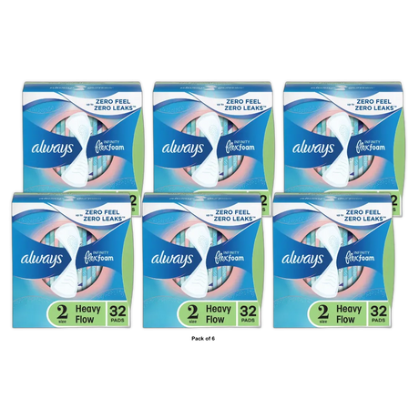 Always Infinity FlexFoam Feminine Pads For Women Size 2 7.68Oz (Pack of 6)