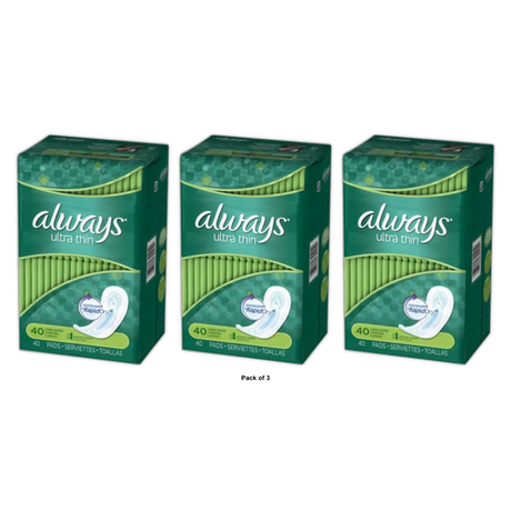 Always Thin Ultra Quilt Long Super Maxi Pads40 Ea 25.92Oz (Pack of 3)