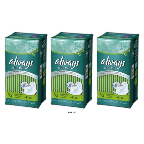 Always Ultra Thin Long Super Maxi Pads With Flexi-Wings32 Pads 6 Pack 38.1Oz (Pack of 3)