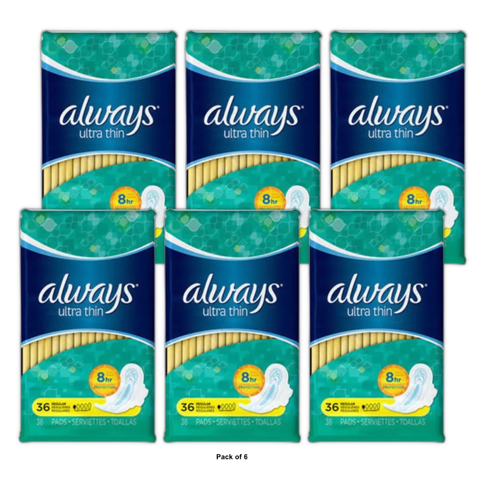 Always Ultra Thin Maxi Pads With Flexi-Wings Regular36 Ea 6 Pack 36.48Oz (Pack of 6)