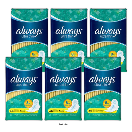 Always Ultra Thin Maxi Pads With Flexi-Wings Regular36 Ea 6 Pack 36.48Oz (Pack of 6)