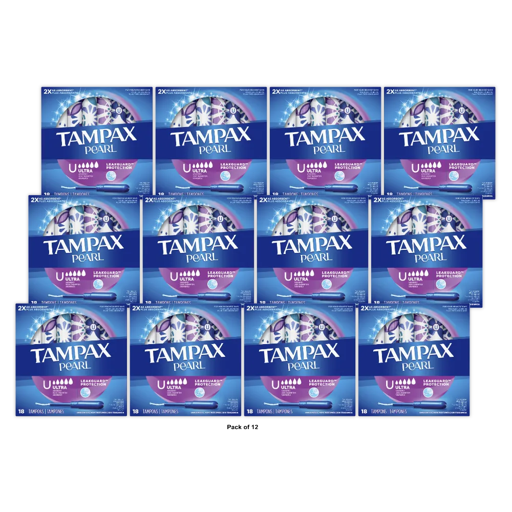 Tampax Pearl Plastic Tampons Ultra Absorbency Unscented (Pack of 12)