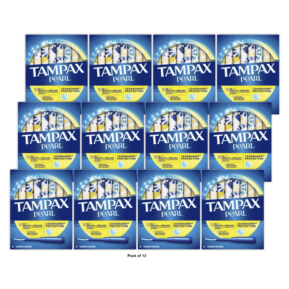 Tampax Pearl Regular Plastic Tampons Unscented18 Ea 4Oz (Pack of 12)