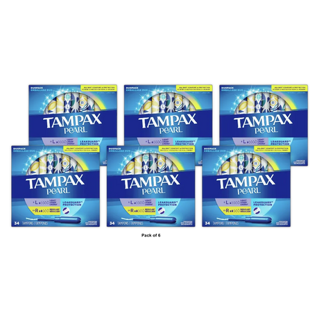 Tampax Pearl Tampons Duo Pack Light And Regular Absorbency Unscented 7.2Oz (Pack of 6)