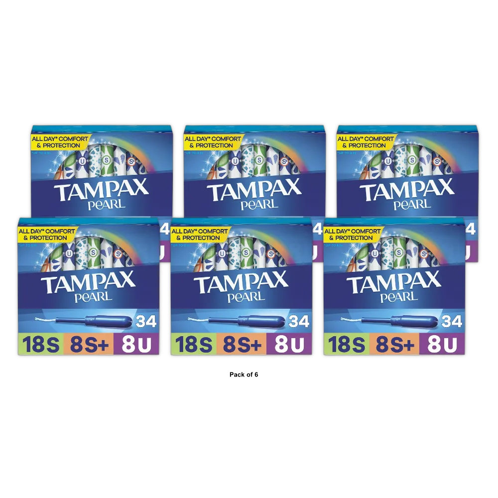 Tampax Pearl Tampons Trio with Leak Guard Braid 7.4Oz (Pack of 6)