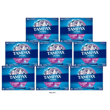 Tampax Pearl Tampons Ultra Absorbency with LeakGuard Braid 6.74Oz (Pack of 8)
