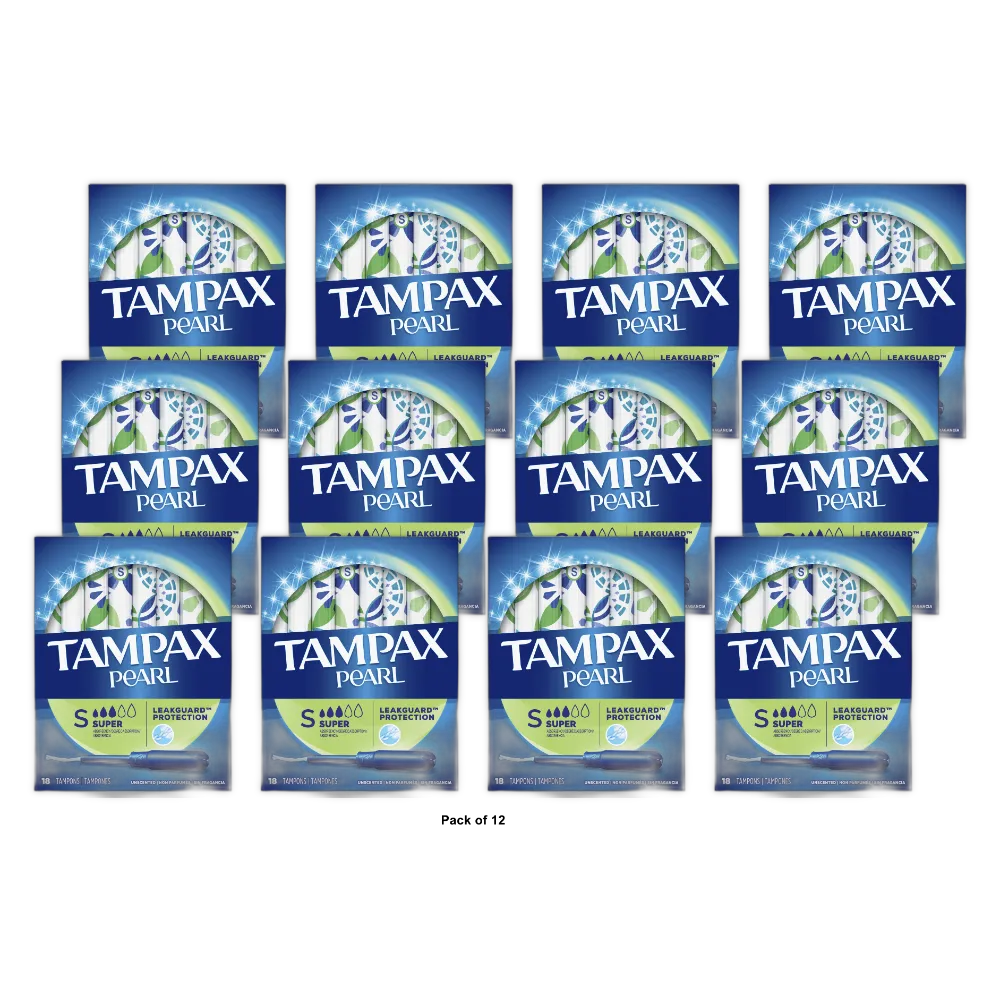 Tampax Pearl Tampons With Plastic Applicator Super Absorbency Unscented 18Ea 4.66Oz (Pack of 12)
