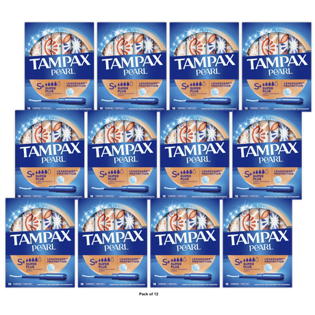 Tampax Pearl Tampons With Plastic Applicator Super Plus Absorbency Unscented 18Ea 4.66Oz (Pack of 12)