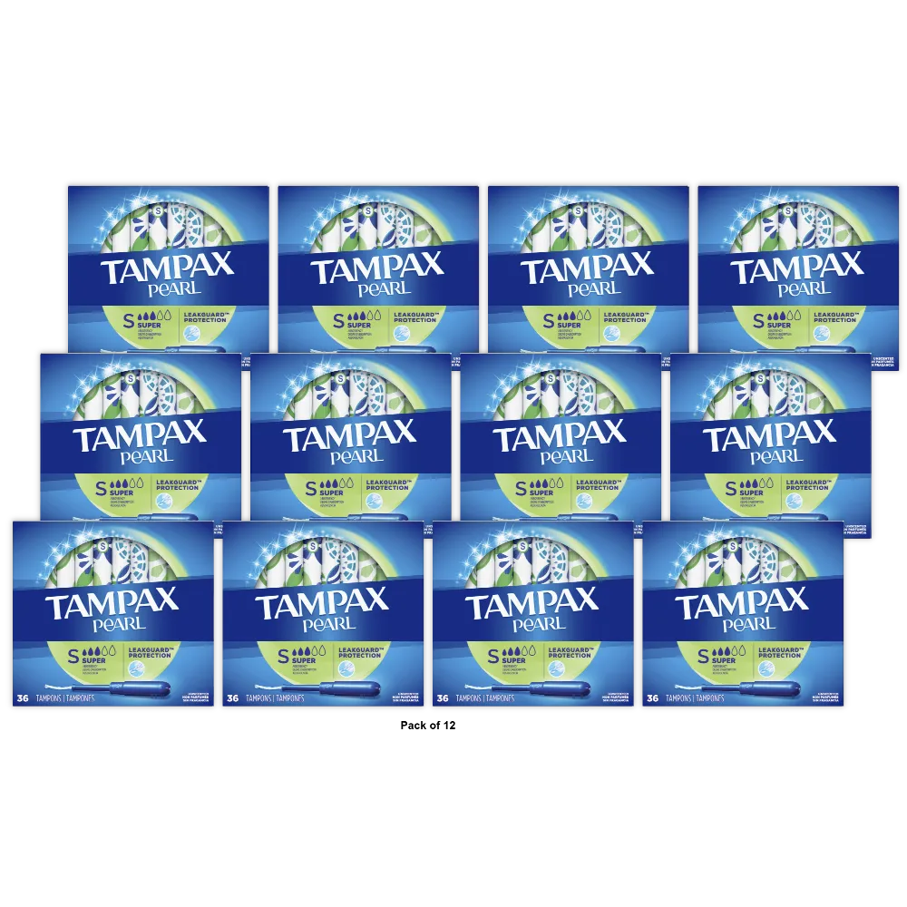 Tampax Pearl With Plastic Super Absorbency Tampons Applicator Unscented36 Ea 9.97Oz (Pack of 12)