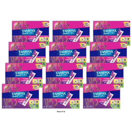Tampax Pocket Radiant Compact Tampons Duo Pack Regular And Super Absorbency Unscented (Pack of 12)