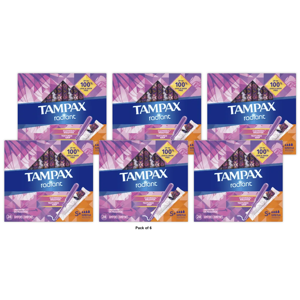 Tampax Radiant Super Plus Absorbency Tampons 8.47Oz (Pack of 6)