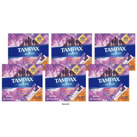 Tampax Radiant Super Plus Absorbency Tampons 8.47Oz (Pack of 6)