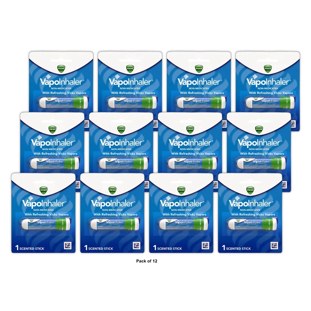 Vicks Vapoinhaler Non-Medicated Menthol Vapor 0.07Oz (Pack Of 12)
