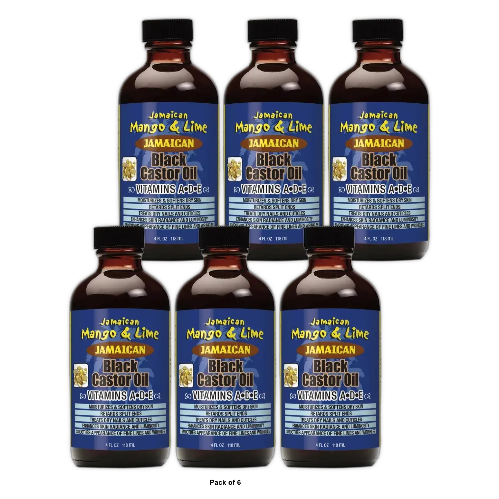 Jamaican Mango and Lime Black Castor Oil with Vitamins A D and E 4Oz (Pack of 6)