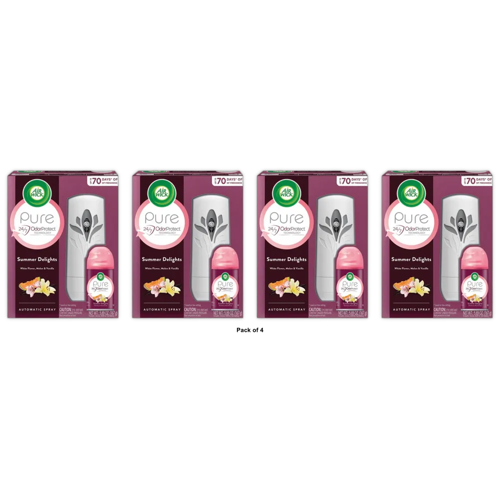Air Wick Pure Freshmatic Automatic Spray Kit Air Freshener Summer Delights Assorted 5.89Oz (Pack of 4)