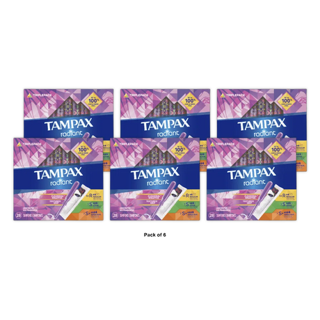 Tampax Radiant Tampons Trio Pack Regular Super Plus Absorbency Unscented 28 Count 6.56oz (Pack of 6)