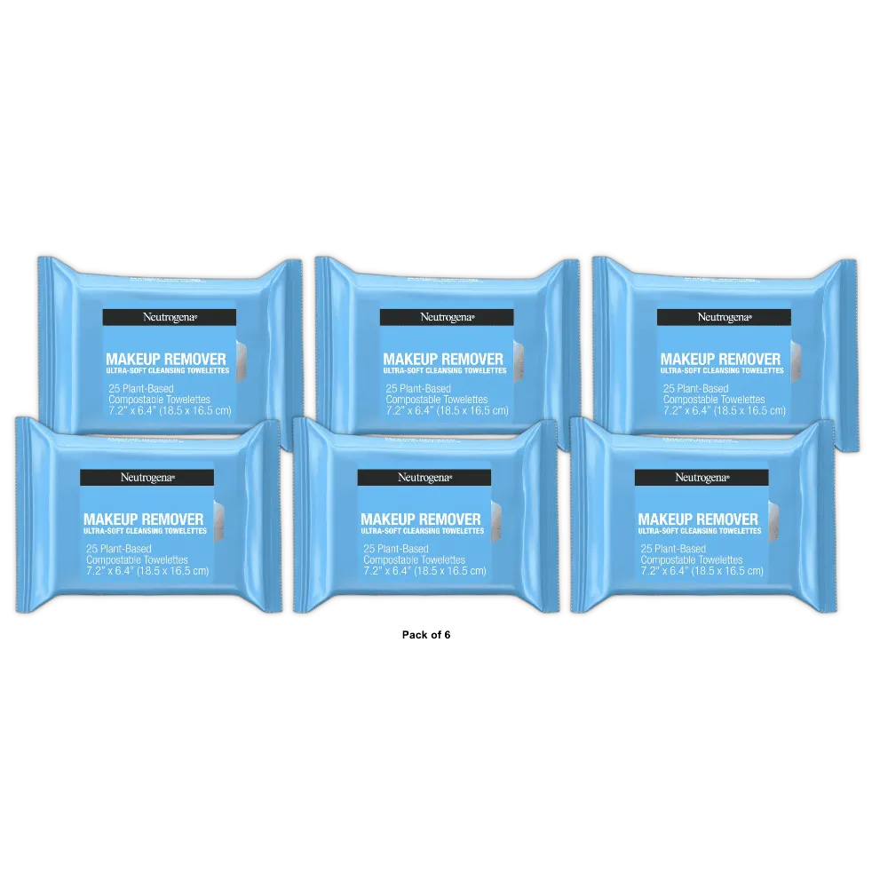 Neutrogena Makeup Remover Cleansing Towelettes Refill Pack 8.16Oz (Pack of 6)