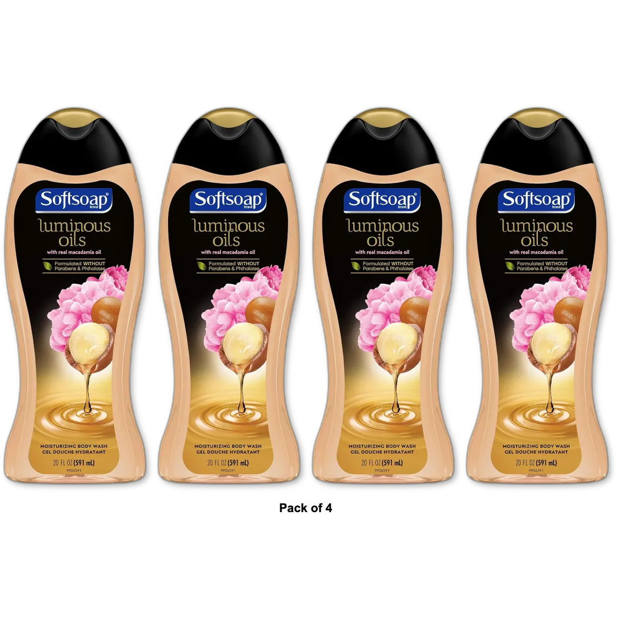 Softsoap Moisturizing Body Wash Macadamia Oil and Soft Peony 20Oz (Pack of 4)