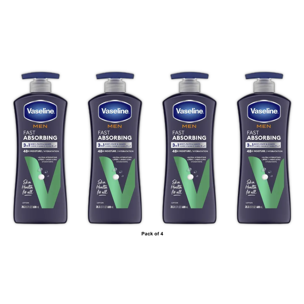 Vaseline Men Fast I.C Absorbing Body And Face Lotion20.03Oz (Pack of 4)