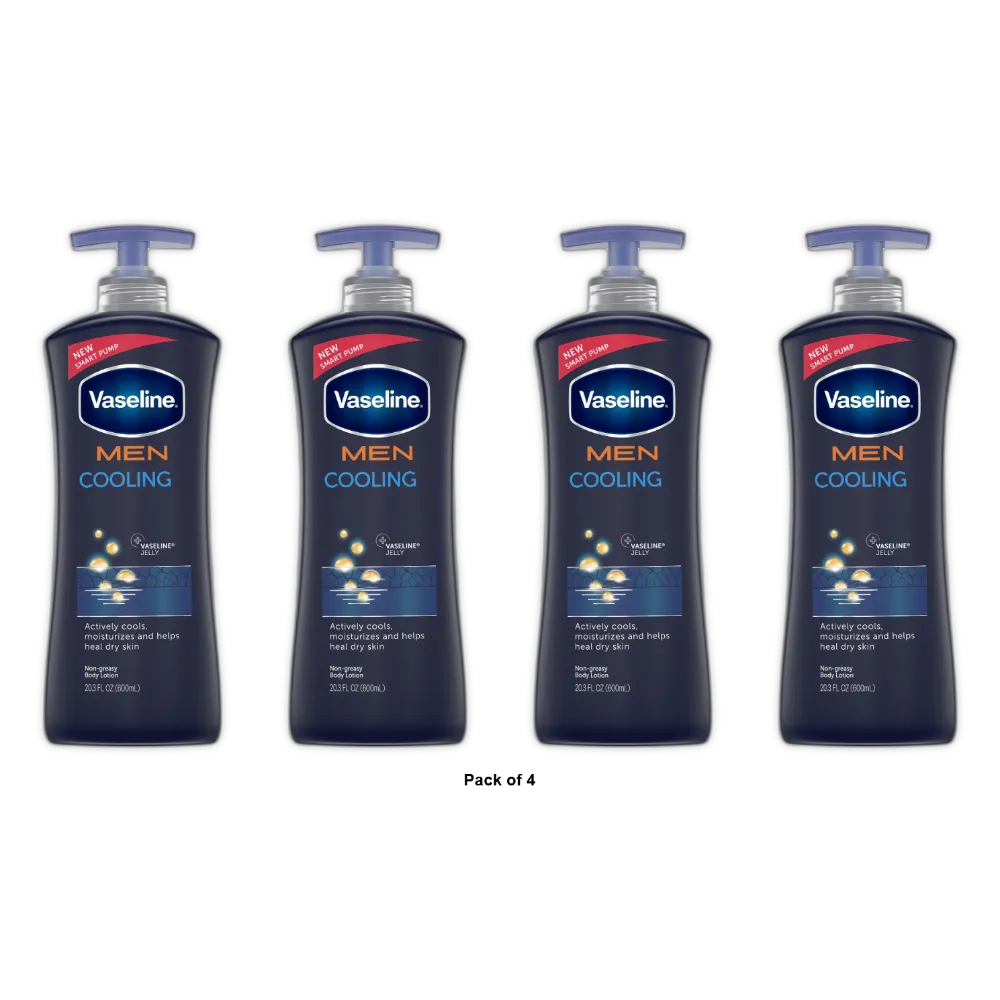 Vaseline Men Cooling Hydration 3-in-1 for Dry Skin 20.3Oz (Pack of 4)