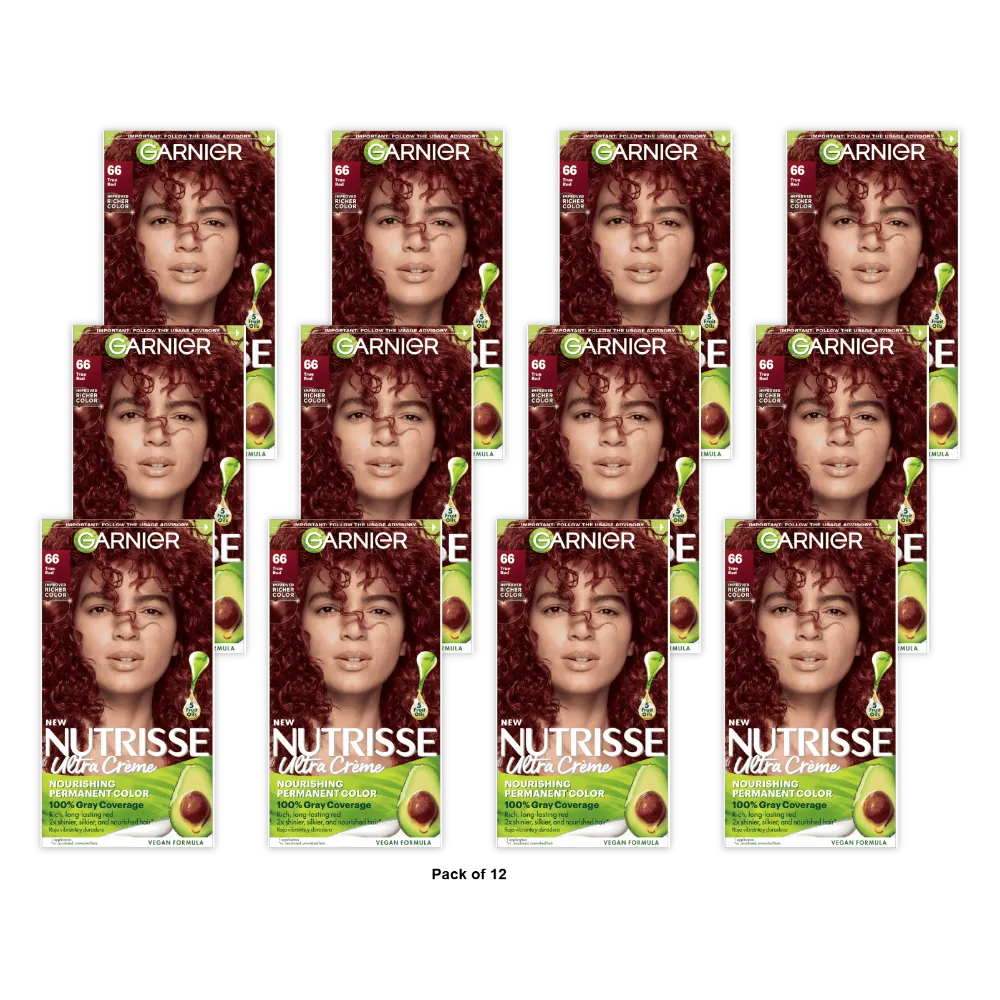 Garnier Nutrisse Permanent Creme Haircolor #66 True Red 7.71Oz (Pack of 12)