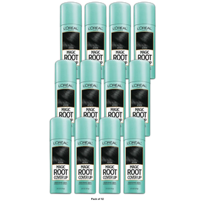 Loreal Paris Root Cover Up Dye Temporary Gray Concealer Spray Black 2Oz (Pack of 12)