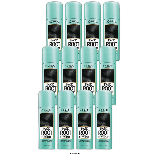 Loreal Paris Root Cover Up Dye Temporary Gray Concealer Spray Black 2Oz (Pack of 12)