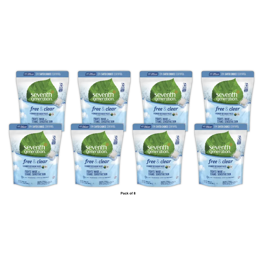 Seventh Generation Free And Clear Laundry Detergent Packs 31.7oz (Pack of 8)