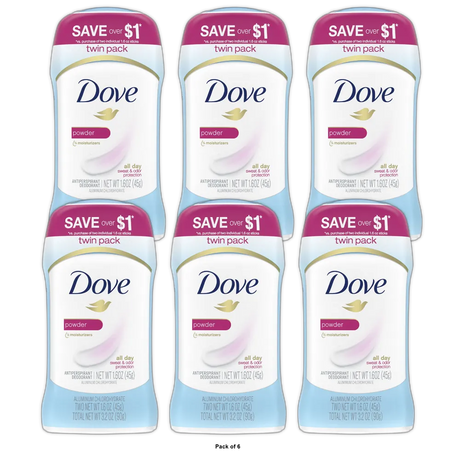 Dove Womens Antiperspirant Deodorant Powder Twin Pack 2.6Oz (Pack Of 6)