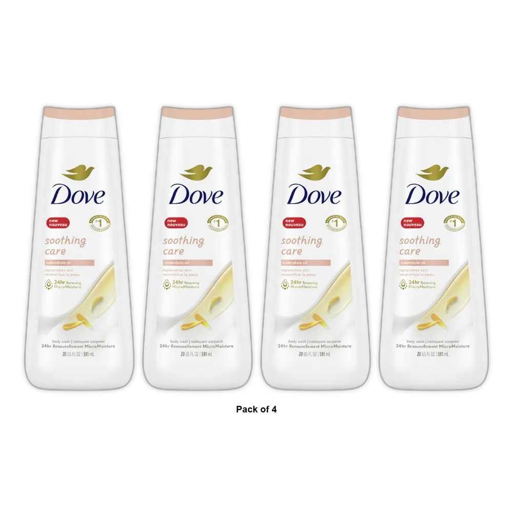 Dove Soothing Care Body Wash with Calendula Infused Oils 20Oz (Pack of 4)