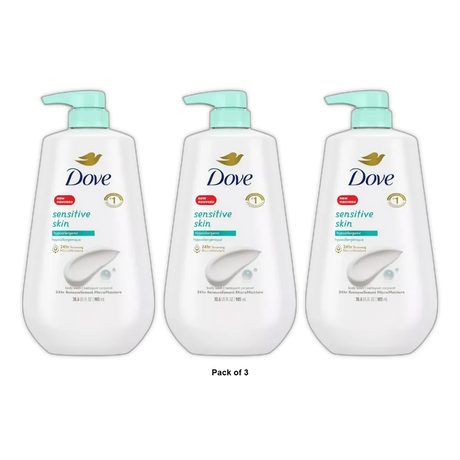 Dove Sensitive Skin Body Wash Pump Hypoallergenic and Sulfate Free 30.6Oz (Pack of 3)
