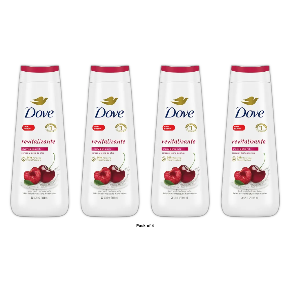 Dove Revitalizante Long Lasting Gentle Womens Body Wash Cherry and Chia Milk 20Oz (Pack of 4)