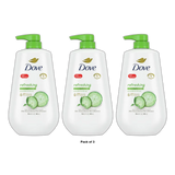 Dove Refreshing Long Lasting Gentle Body Wash Cucumber and Green Tea 30.6Oz (Pack of 3)