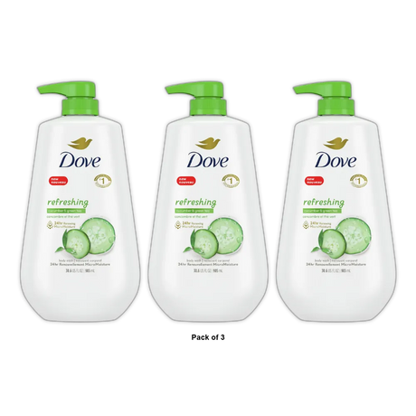 Dove Refreshing Long Lasting Gentle Body Wash Cucumber and Green Tea 30.6Oz (Pack of 3)
