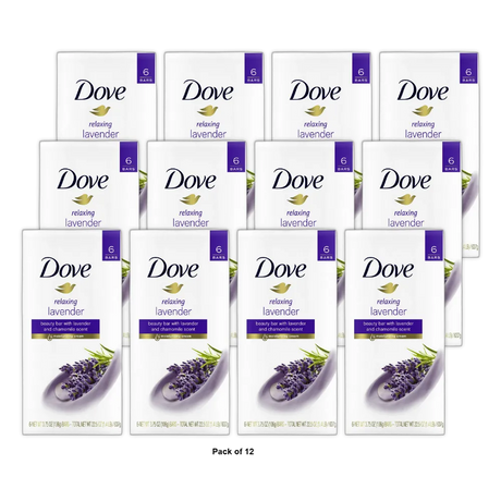 Dove Relaxing Lavender Beauty Bar with Lavender and Chamomile Scent 6 Ea 3.75Oz (Pack of 12)