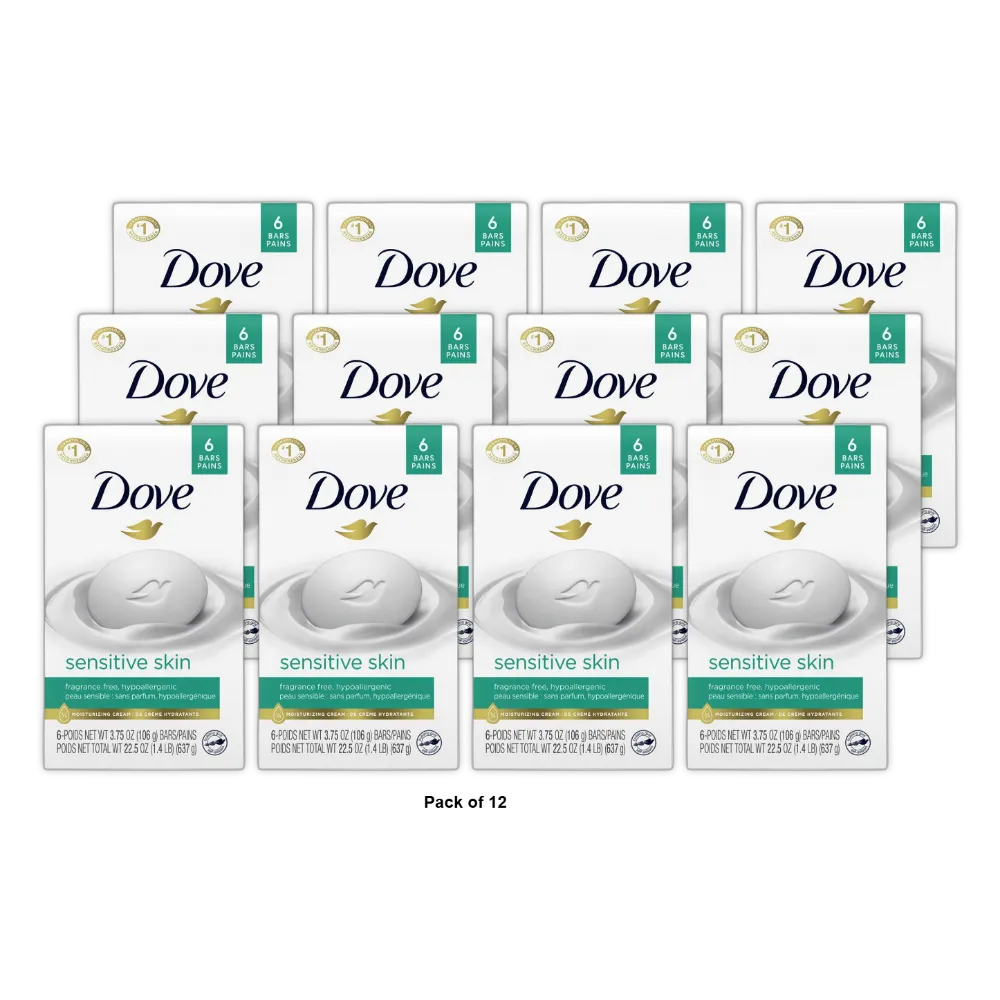 Dove Sensitive Skin Bath Bars Unscented 6 Ea 3.75Oz (Pack of 12)