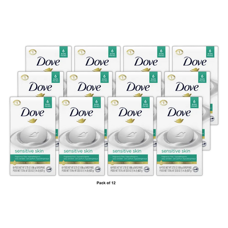 Dove Sensitive Skin Bath Bars Unscented 6 Ea 3.75Oz (Pack of 12)