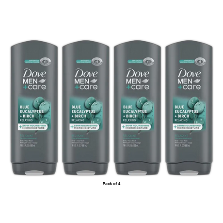Dove Men Plus Care Body and Face Wash Blue Eucalyptus Plus Birch 18Oz (Pack of 4)