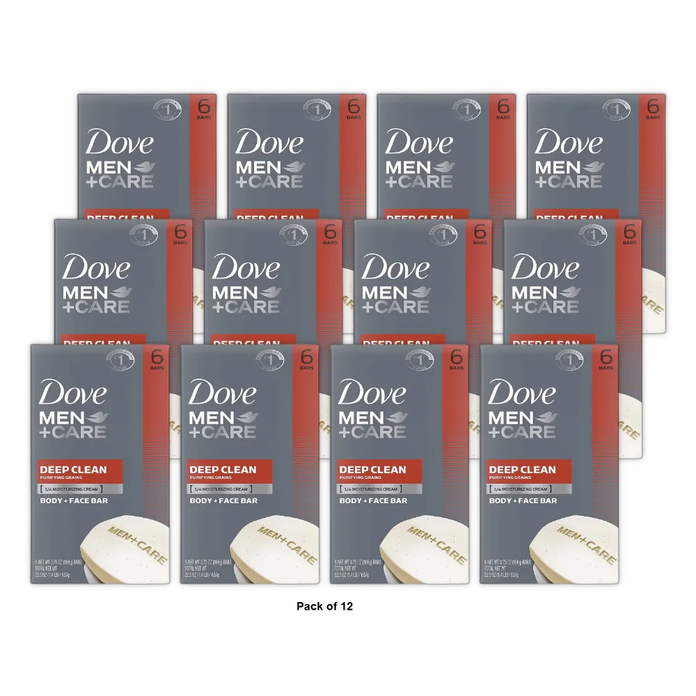 Dove Men Plus Care Body And Face Soap Bar Deep Clean 6 Ea 3.75Oz (Pack of 12)