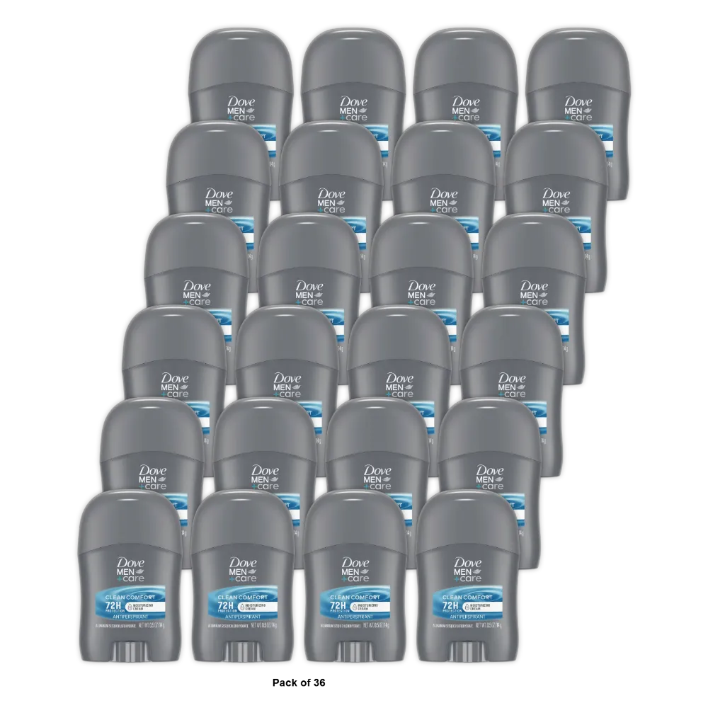 Dove Men Care 72 Hour Antiperspirant and Deodorant Stick Trial Size Clean Comfort 0.5Oz (Pack of 36)