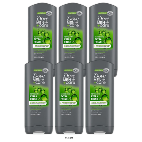 Dove Men Plus Care Body And Face Wash Extra Fresh13.5Oz (Pack of 6)